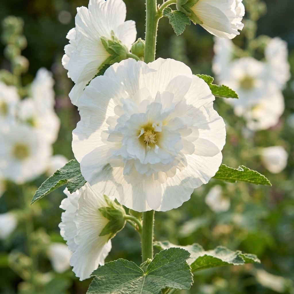 Alcea 'White Spring Celebrities Rosea' - Stockrose