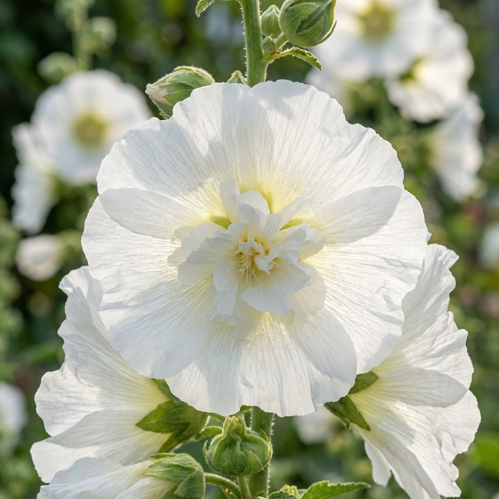 Alcea 'White Spring Celebrities Rosea' - Stockrose